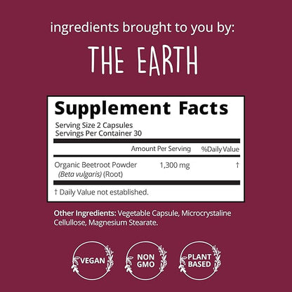 Organic Beet Root Capsules [1,300mg Superfood] ??Blood Pressure Support, Nitric Oxide Supplements