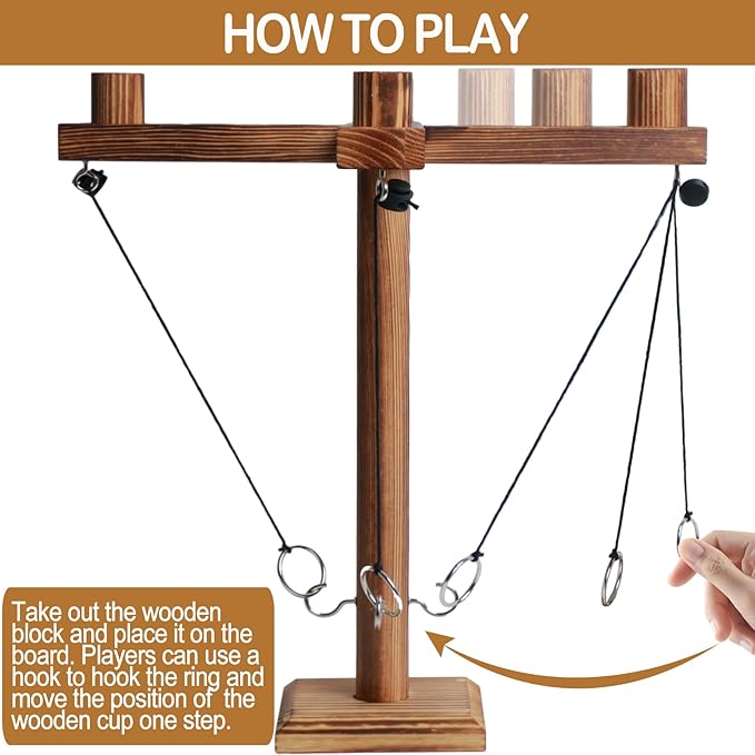 Ring Toss Game for Adults, Fun Hook and Ring Game with Carrying Bag, Outdoor Indoor Party Game