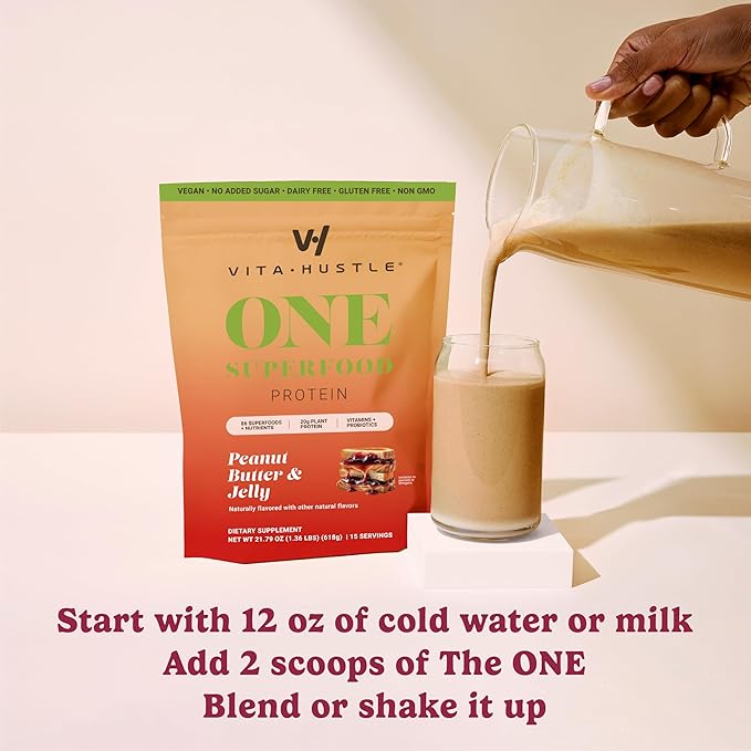 VitaHustle ONE Meal Replacement Shake - Plant Based Protein Powder by Kevin Hart - Vegan, Meal