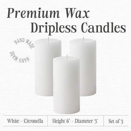 Mister Candle Citronella Candles, Ideal for Outdoor & Indoor, 3x6 Pillar Candles Set of 3, Hand