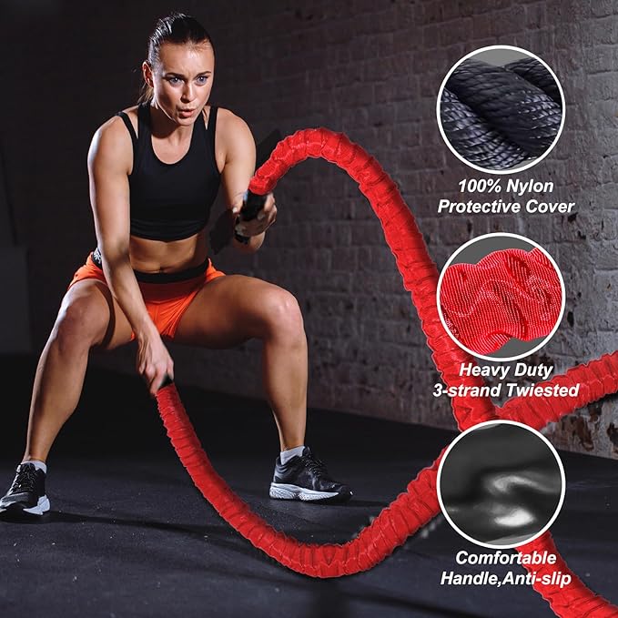 Battle Rope 1/1.26/1.5/2 Inch Diameter,Pink 30FT/40FT/50FT Exercise Workout Ropes for Home Gym