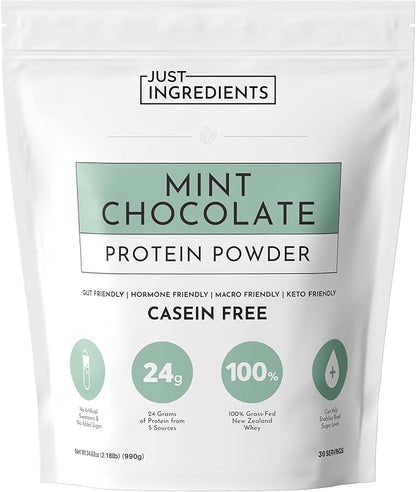 JUST INGREDIENTS Mint Chocolate Protein Powder ??30 Serving Bag ??Grass-Fed Whey & Plant Protein
