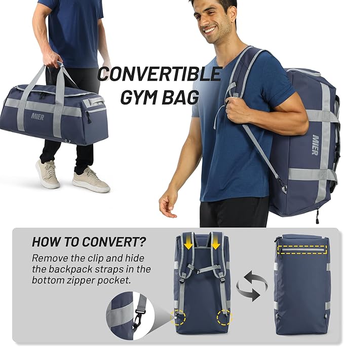 MIER Gym Bag for Men Large Duffel Backpack with Shoe Compartment, 60L Convertible Duffle Bags
