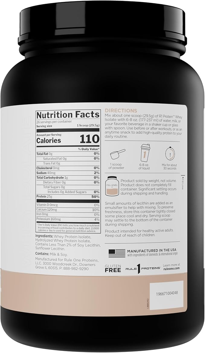 Rule 1 Naturally Flavored R1 Protein Whey Isolate - Clean Formula with 25g Protein & 6g BCAA