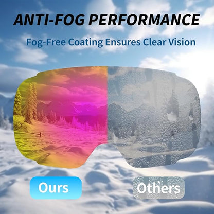 Ski Goggles for Men Women Adult & Youth, OTG Snowboard Goggles Anti Fog, Snow Goggles UV Protection