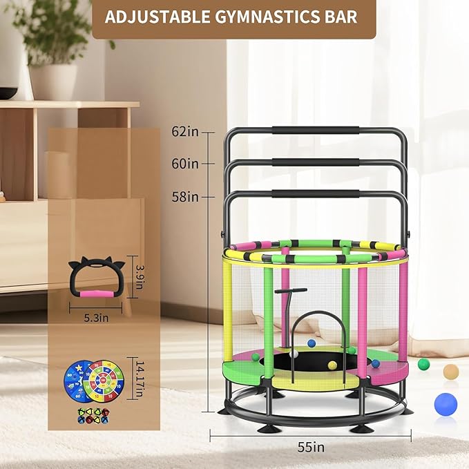 Trampoline for Kids, Full Anti-Rust 440lbs Anti-Rollover Round Bottom Toddler Trampoline