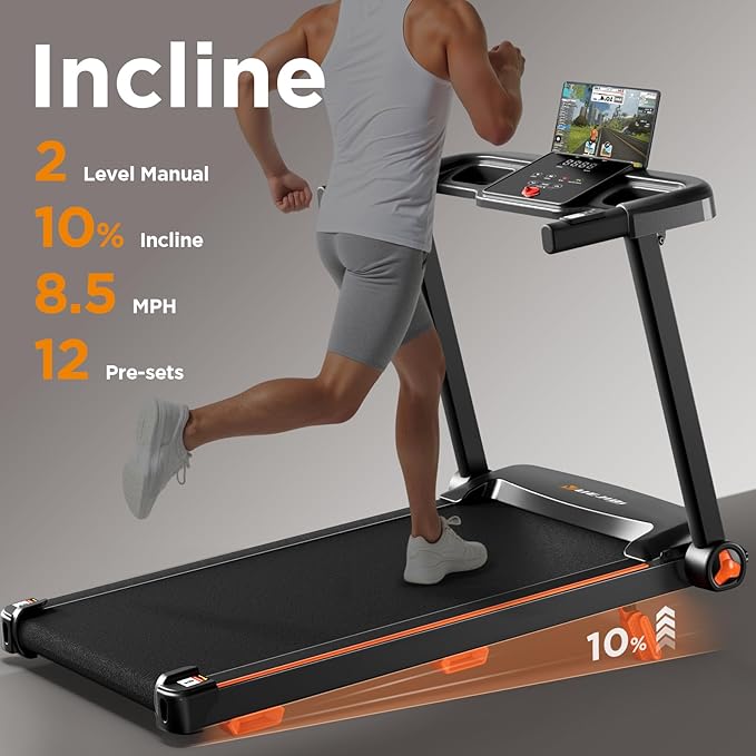 Treadmills for Home, 3.0HP Quiet Brushless Foldable Treadmill with Incline, Small Space Portable