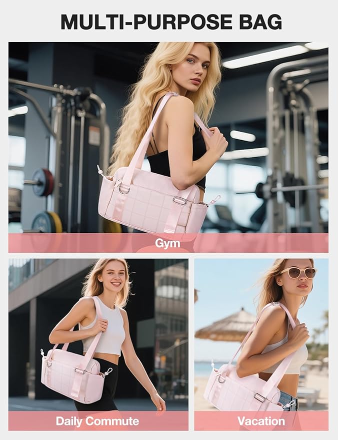 VUUDH Puffy Mini Gym Bag for Women, Carry On Multi-Pocket Water-Resistant Duffel, Lightweight