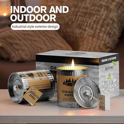 Citronella Outdoor Candle Set | 2-Pack 454g 80H Burn Time | Pure Soy Wax Jar Tin Outdoor Safety