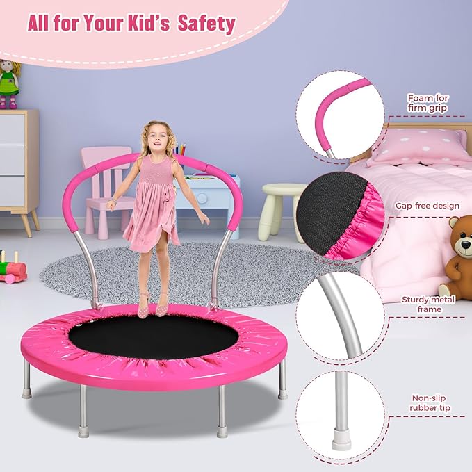36-Inch Kids Trampoline with Handle - Indoor Mini Tranpoline for Toddlers, Small Fitness Rebounder