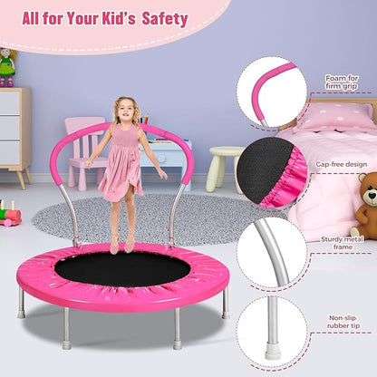 36-Inch Kids Trampoline with Handle - Indoor Mini Tranpoline for Toddlers, Small Fitness Rebounder