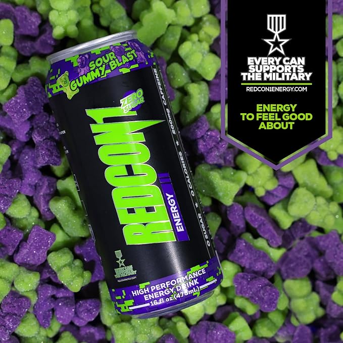 REDCON1 Energy High Performance Drink, Sour Gummy Blast - Zero Sugar Energy Drink with Alpha GPC