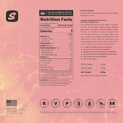 Keto Chow SALTT Electrolytes Powder Packets, Endless Summer (30 Hydration Packets) - Magnesium
