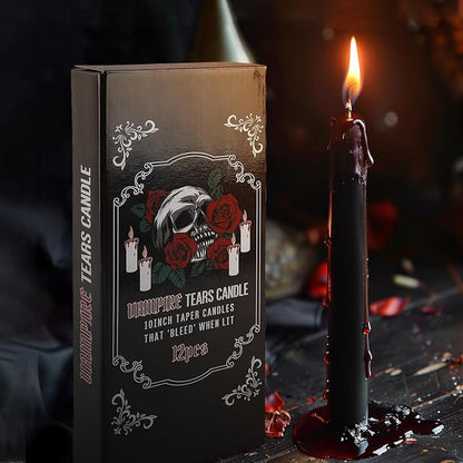 12PCS 10-Inch Black Bleeding Taper Candles,Vampire Tears Taper Candles- Unscented Ideal for