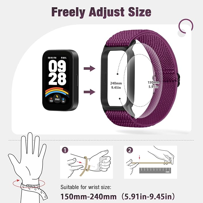 2 Pack Elastic Bands Compatible with Xiaomi Smart Band 9 Active Women Men, Soft Nylon Replacement