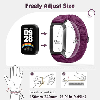 2 Pack Elastic Bands Compatible with Xiaomi Smart Band 9 Active Women Men, Soft Nylon Replacement