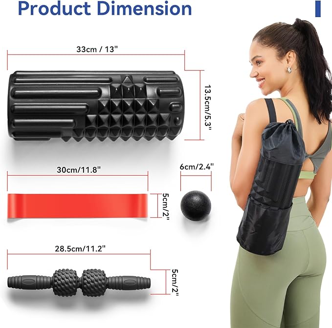 5 in 1 Foam Roller Set, High Density Foam Roller, Muscle Roller Stick, Massage Ball, Resistance