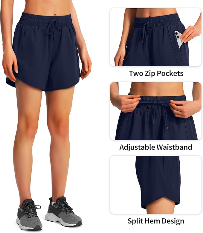 Ksmien Women's 5" Athletic Running Shorts Quick Dry Lightweight Workout Gym Shorts with Zipper
