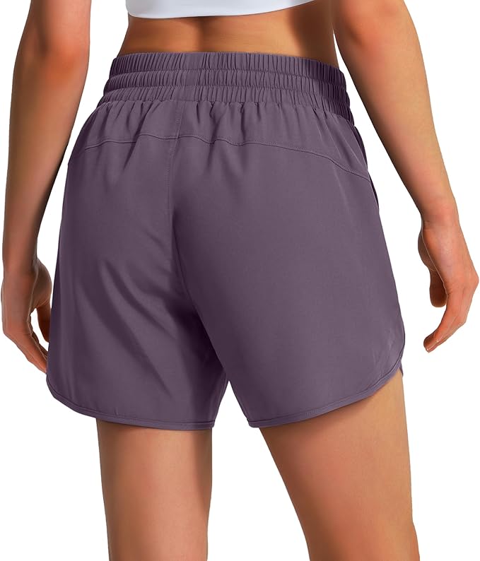 Ksmien Women's 5" Athletic Running Shorts Quick Dry Lightweight Workout Gym Shorts with Zipper