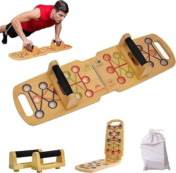 Wooden Portable Push up board, foldable fitness strength training pushup stand with solid bar