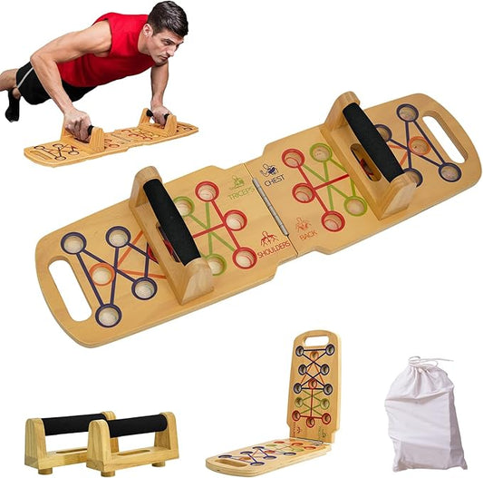 Wooden Portable Push up board, foldable fitness strength training pushup stand with solid bar