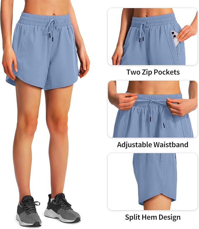 Ksmien Women's 5" Athletic Running Shorts Quick Dry Lightweight Workout Gym Shorts with Zipper