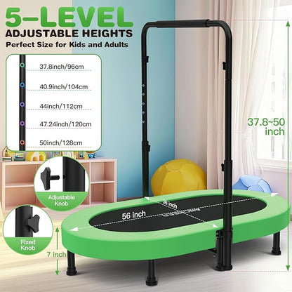 ANCHEER 56'' Foldable Mini Trampoline with Adjustable Handle - Indoor/Outdoor Rebounder for Kids &