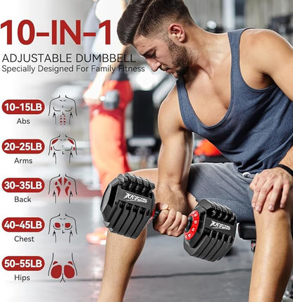 25/55lbs Adjustable Dumbbells Set, Dumbbells with Anti-Slip Metal Handle for Exercise & Fitness