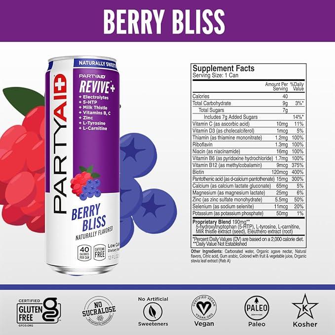 PARTYAID Rehab Blend, Feel Good Tonight and Tomorrow, Contains 5-HTP, B-Complex, Milk Thistle