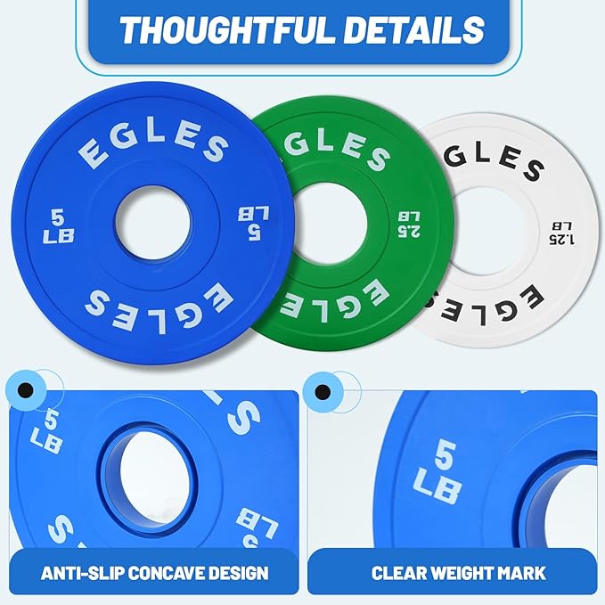 Egles Change Plates Set 1.25LB, 2.5LB, 5LB - Rubber-Coated Weight Plates in Pairs, Olympic Bumper