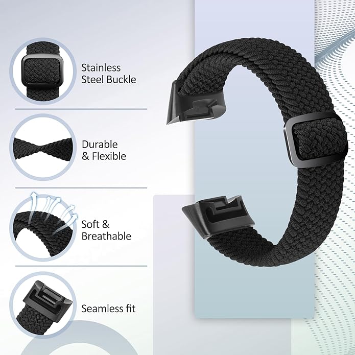 Elastic Braided Bands Compatible with Fitbit Charge 5/Fitbit Charge 6 for Women Men, Breathable