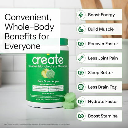 Creatine Monohydrate Gummies for Men & Women - Boost Focus, Strength, and Endurance, Anti-Melting
