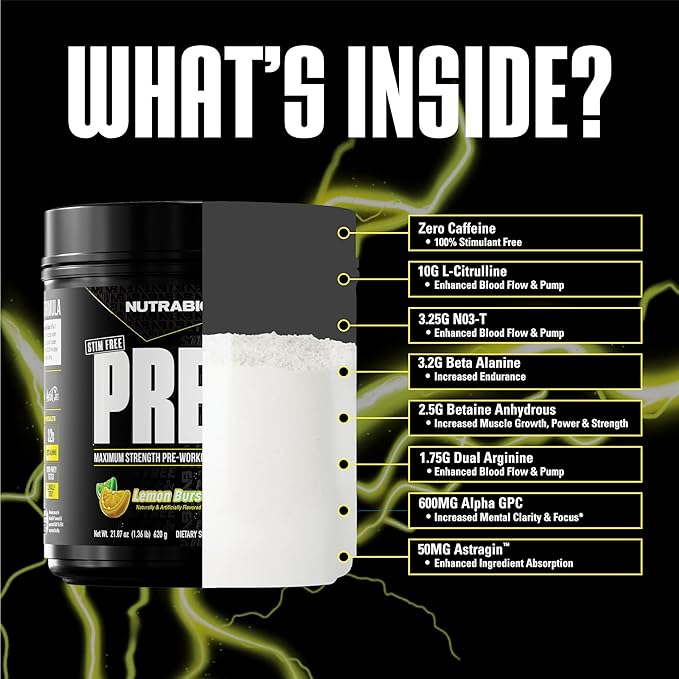 NutraBio STIM-Free PRE Workout for Men, New Formula | Laser Focus, Extreme Pumps | Performance
