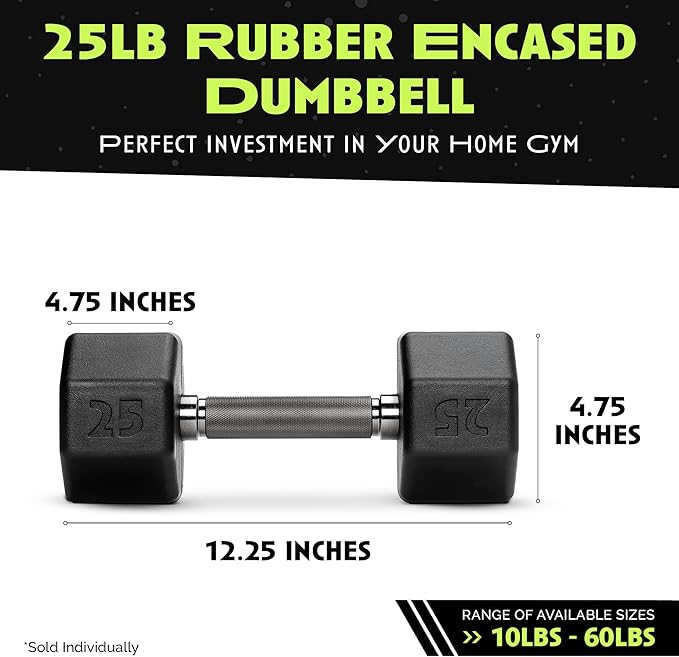 Rubber Coated Dumbbells - No Roll Design Easy-Grip Steel Knurled Handle, Weights Dumbbells Set for