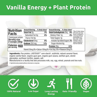 UCAN Energy + Plant Protein Powder - Vegan Plant Based Protein 20g Pea Protein with Amino Acids
