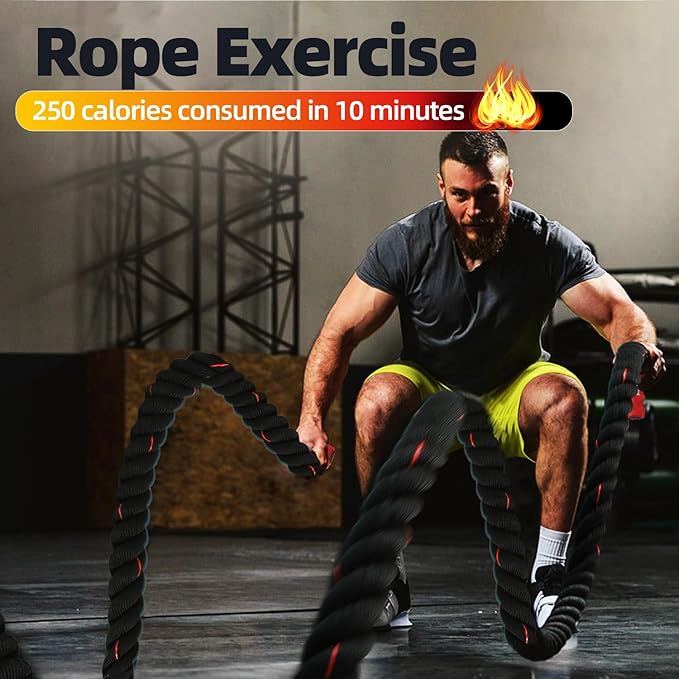 GSE Games & Sports Expert Gym Battle Rope, Heavy-Duty Workout Ropes for Indoor & Outdoor Workout