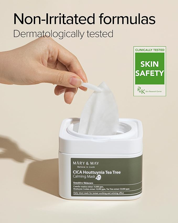 Mary&May CICA Houttuynia Tea Tree Calming Mask - Daily Pull Out Sheet Mask for Instant Soothing &