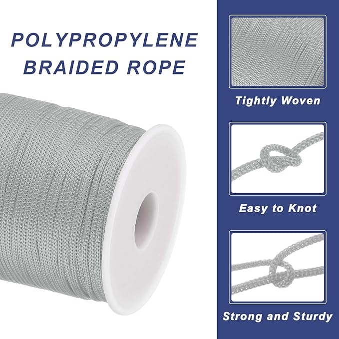 MECCANIXITY 1/12 Inch Polypropylene Rope Braided Ropes, 328ft Nylon Rope Hollow Utility Cord for