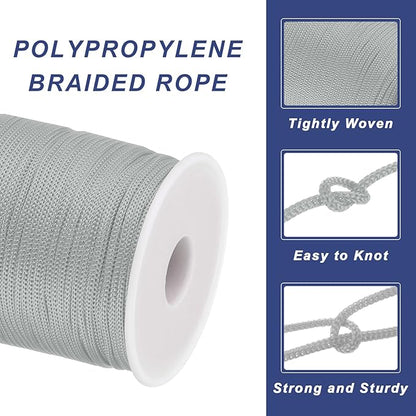 MECCANIXITY 1/12 Inch Polypropylene Rope Braided Ropes, 328ft Nylon Rope Hollow Utility Cord for