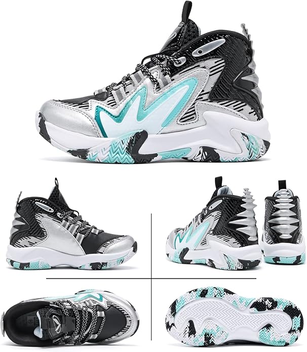 JMFCHI Kids Basketball Shoes High-top Sports Shoes Sneakers Durable Lace-up Non-Slip Running Shoes