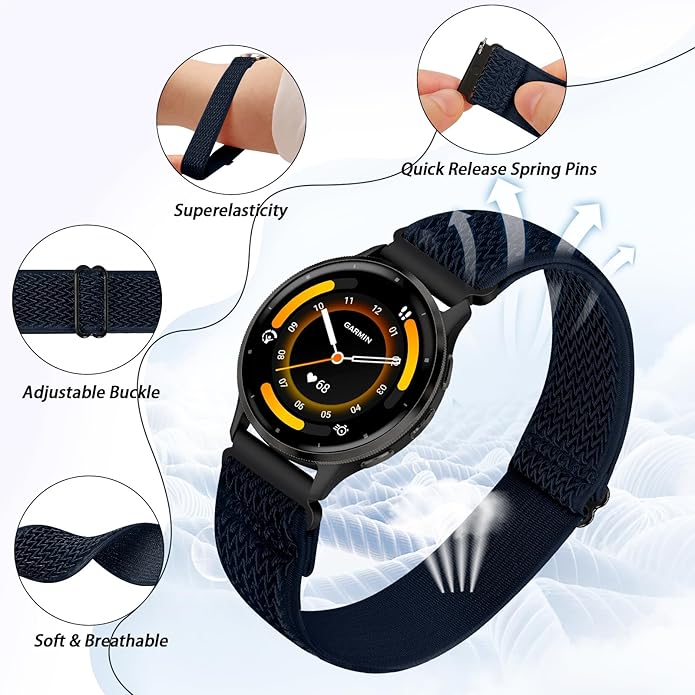2 Pack Elastic Ankle/Arm Watch Bands Compatible with Garmin Venu 3/Venu 2/Vivoactive 4, Garmin