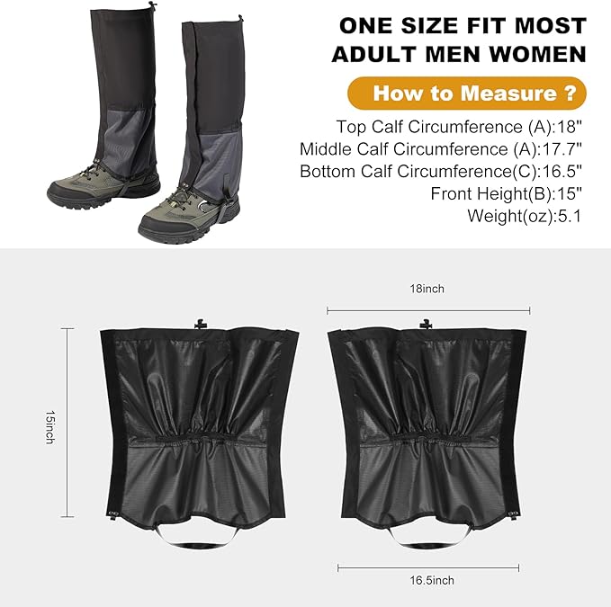 Waterproof Trail Gators for Hiking Boots Adjustable Ankle Leg Gaiters for Men Women Shoe Gaiters