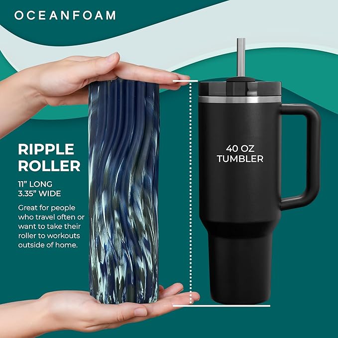 Oceanfoam Ripple Travel Foam Roller (11" x 3.35") Firm Mini Foam Roller for Physical Therapy, Deep