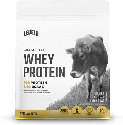 Levels Grass Fed Whey Protein Powder, No Artificials, 24G of Protein, Vanilla Bean, 1LB