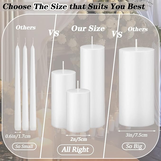 36 Pcs White Pillar Candles Bulk Setï¼? Different Lengths 2 x 3/4/6 Inch (12 Each)，Hurricane