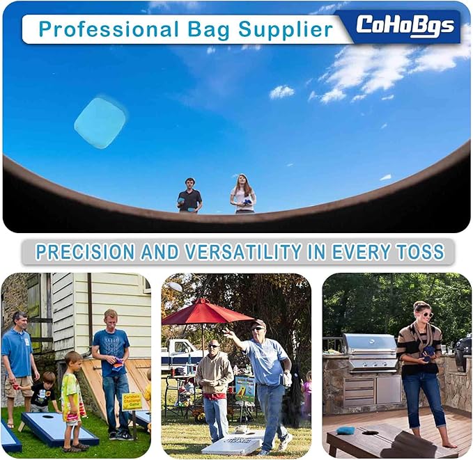 CoHoBgs Corn Hole Bags Set 8, Professional Cornhole Bags Dual-Sided Slick & Stick Resin Filled