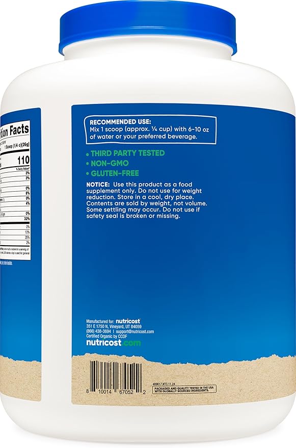 Nutricost Organic Pea Protein Isolate Powder (5LBS) - Unflavored, Certified USDA Organic, Protein