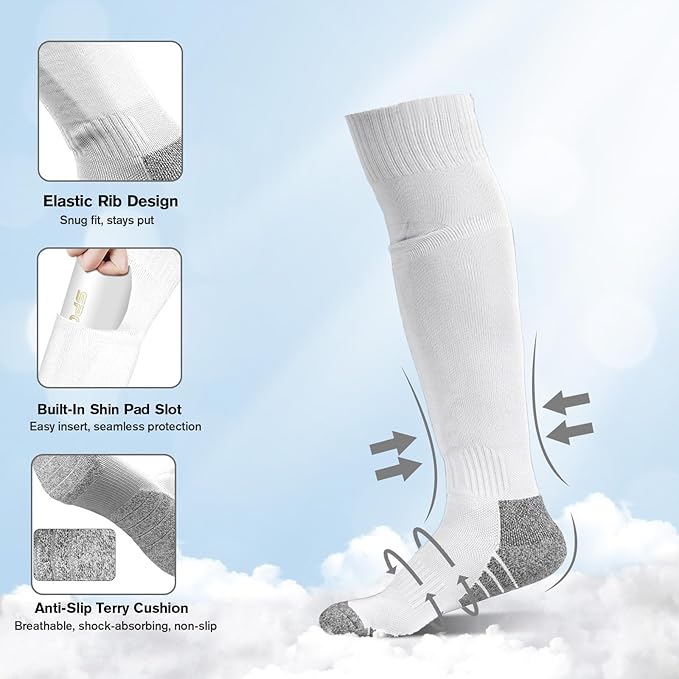 Youth Soccer Shin Guard Socks, Built-in Protective Pads, Kids Knee High Football Athletic Team