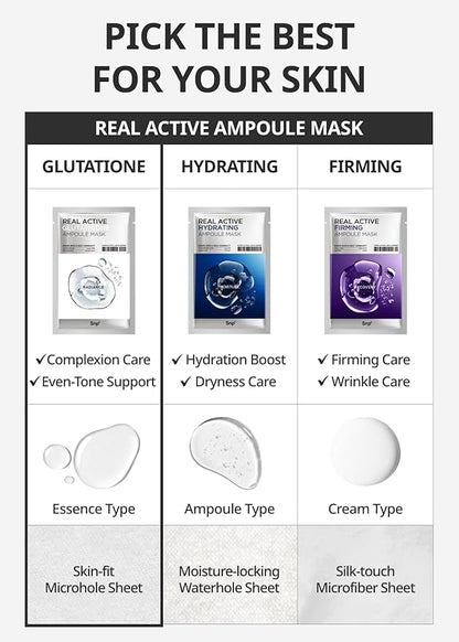 SNP Real Active Glutathione Ampoule Sheet Mask | Vegan Face Mask with Glutathione & Niacinamide |