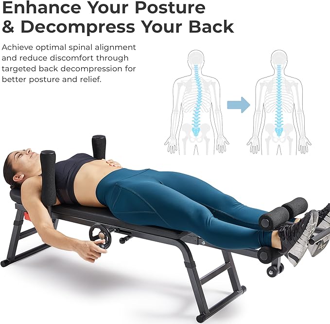 Sunny Health & Fitness Full Body Traction & Stretch Decompression Bench/Table Machine for Lumbar